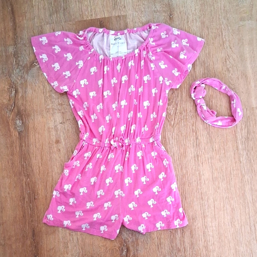 Posh Peanut Barbie Romper, 3T-4T, Pink With Matching Headband